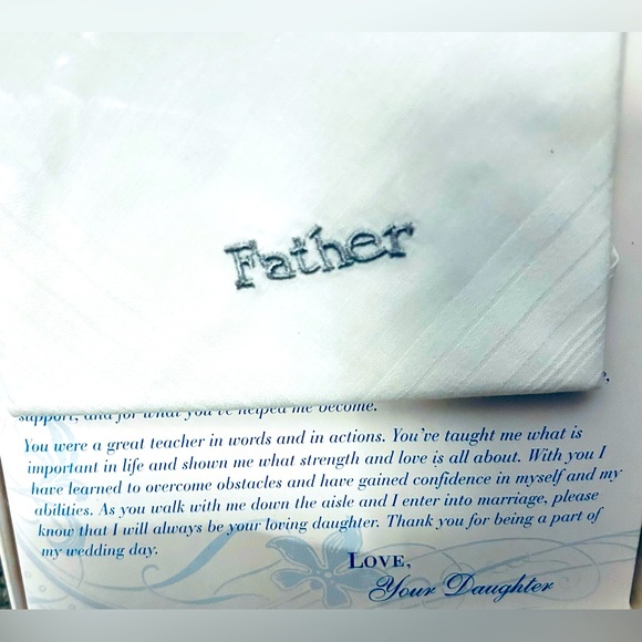 Lovely embroidered Father of the Bride Handkerchief Keepsake from his Daughter. - Picture 1 of 1